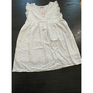 C+D+M Collection White Eyelet Dress Ruffle Sleeves V Neck‎ Summer Casual